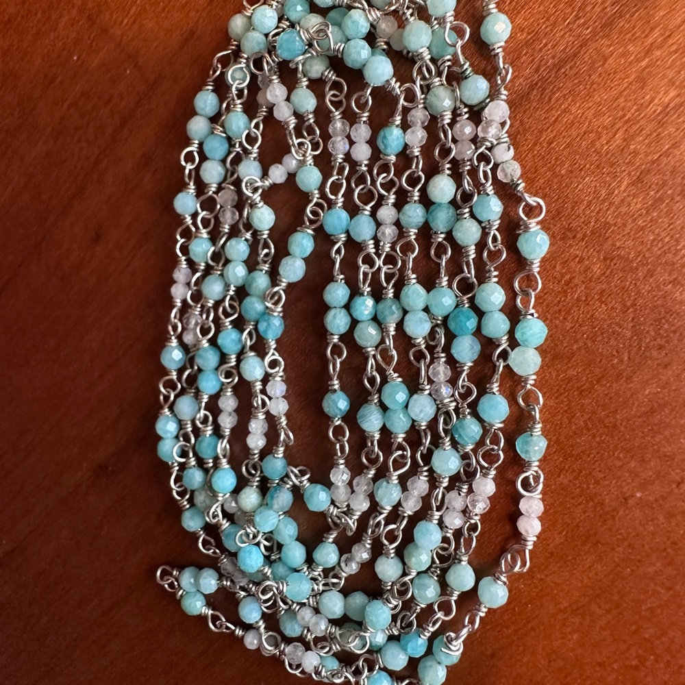 Handmade artisan wire wrapped moonstone and Turquoise beaded necklace